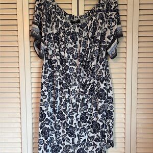 Lane Bryant Floral Print Romper in Blue and White